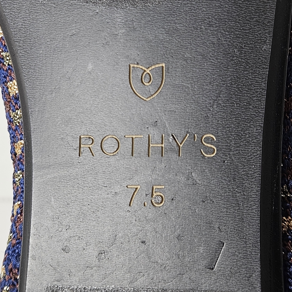 Rothy's The Bow Flat Evening Metallic Women's Sz 7.5 Ballet Plaid Navy Gold - Picture 12 of 12